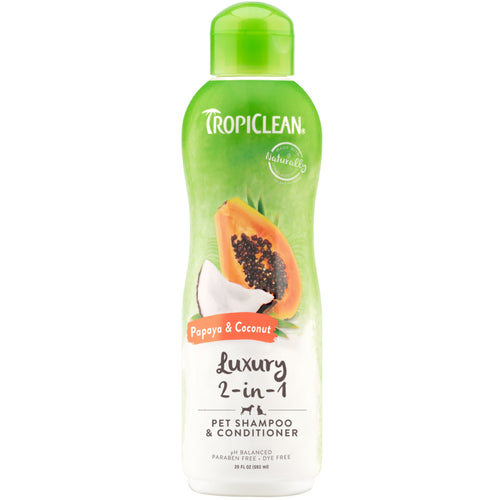 TropiClean Papaya & Coconut Luxury 2-in-1 Dog & Cat Shampoo & Conditioner  355ml